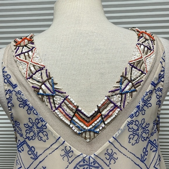 Free People Beige Ancient Mystery Beaded Sequin Sleeveless Shift Dress - Picture 8 of 12